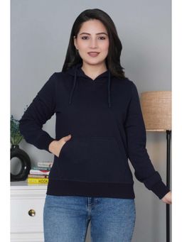 MLADA - Women Navy Blue Solid Cotton Hoodie