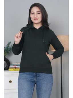 MLADA - Women Green Solid Cotton Hoodie