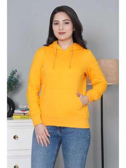MLADA - Women Mustard Solid Cotton Hoodie