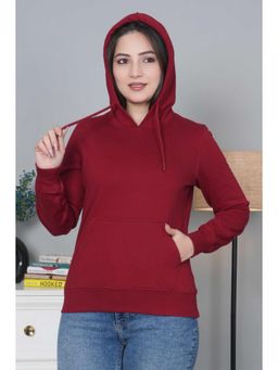 MLADA - Women Maroon Solid Cotton Hoodie