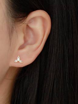 ZAISHA - Petal Trinity Studs Earrings - 18K Gold Plated