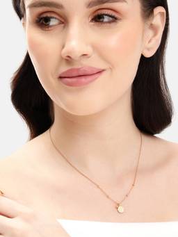 Carlton London - 18kt Rose Gold Plated Textured Disc Pendant with Fancy beaded Chain