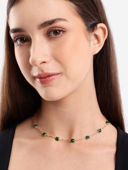 Carlton London - Gold Plated Contemporary Geometric Teal Stones Station Chain Necklace