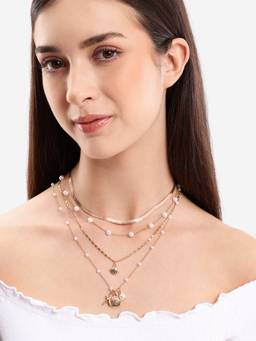 Carlton London - Rose Gold Plated Pearl Seashell Starfish Pendant Multilayered Necklace (Pack of 4)