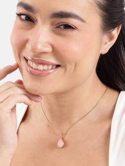 Carlton London - Gold Plated Classic Blush Pink Opal-Look Tear Drop Pendant and Stainless Steel Chain