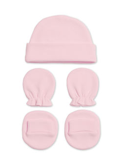 Moms Home - Newborn Baby Cap Mitten Bootie Set Pink (0-3 Months)
