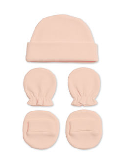 Moms Home - Newborn Baby Cap Mitten Bootie Set Peach (0-3 Months)