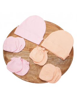 Moms Home - Newborn Baby Cap Mitten Bootie Set Pink & Peach (0-3 Months)