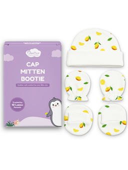 Moms Home - Newborn Baby Cap Mitten Bootie Set Lemon (0-3 Months)