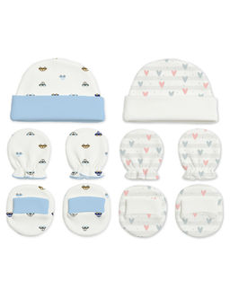 Moms Home - Newborn Baby Cap Mitten Bootie Set White & Multi-Color (0-3 Months)