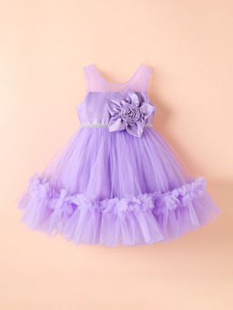 Hopscotch - 3d Floral Applique Party Dress Purple