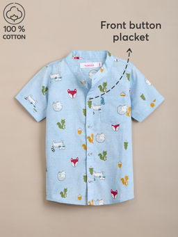 Hopscotch - Woodland Friends Cotton Shirt Blue