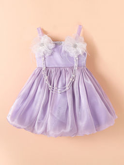Hopscotch - 3D Floral Applique Spaghetti Strap Party Dress Purple