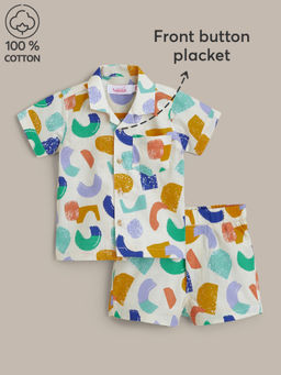 Hopscotch - Cotton All-Over Print Shirts and Shorts Off White