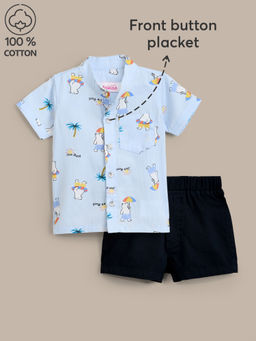 Hopscotch - Cotton All-Over Print Shirts and Shorts Blue