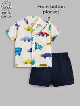 Hopscotch - Cotton Vehicle Shirts and Shorts Yellow