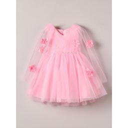 Hopscotch - 3D Floral Applique Pleated Party Dress Pink