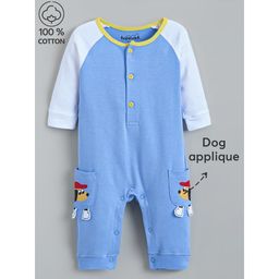 Hopscotch - Pure Cotton Dog Applique Bodysuit Blue