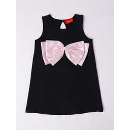 Hopscotch - Oversized Bow Applique Casual Dress Black