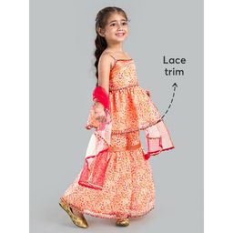 Hopscotch - Delicate Bloom Ethnic Kurta with Sharara and Dupatta Peach (Set of 3)