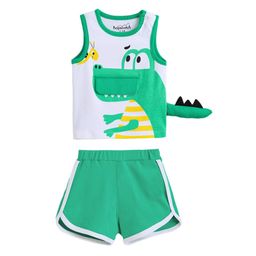 Hopscotch - Cotton Dino Buddy Summer Vest and Short Green