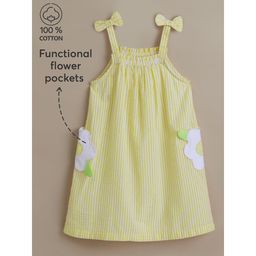 Hopscotch - Flower Pop Stripe Cotton Dress Yellow