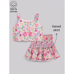 Hopscotch - Pure Cotton Floral Top and Skirt Pink