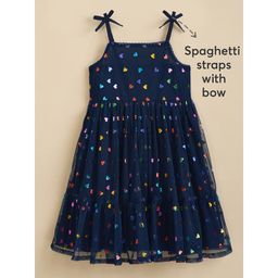 Hopscotch - Bow Applique Heart Casual Dress Navy Blue