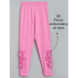 Hopscotch - Floral Embroidery Stretchable Leggings Pink