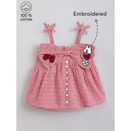 Hopscotch - Pure Cotton Bow Applique Blouse Top Red