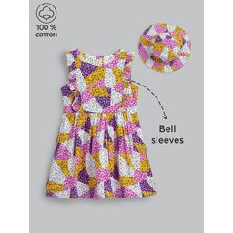 Hopscotch - Pure Cotton Floral Casual Dress with Hat Multi-Color