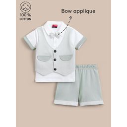 Hopscotch - Chic Check & Bow Cotton Formal Shirt with Shorts Grey