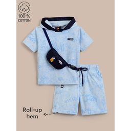 Hopscotch - Cool Vibes Cotton T-shirt and Short with Bag - Blue (Set of 3)