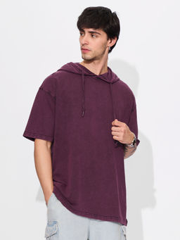 The Souled Store - Burgundy Men Oversized Hooded T-Shirt