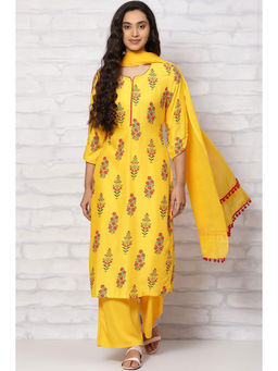 Rangriti - Yellow Viscose Rayon Straight Suit (Set of 3)
