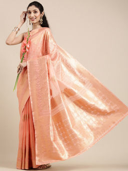 Akhilam - Pink Festive Silk Blend Embroidered Saree With Unstitched Blouse