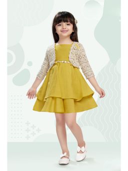 Lagorii - Mustard Layered Frock With Lace Shrug