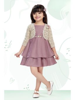 Lagorii - Onion Mauve Layered Frock With Lace Shrug