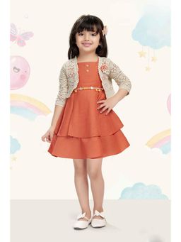 Lagorii - Orange Layered Frock With Lace Shrug