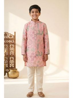Lagorii - Peach Floral Embroidered Kurta With Pyjama