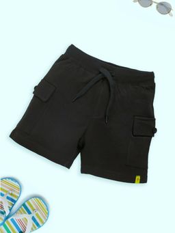 KiddoPanti - Black Boys Cotton Knit Basic Cargo Knit Shorts