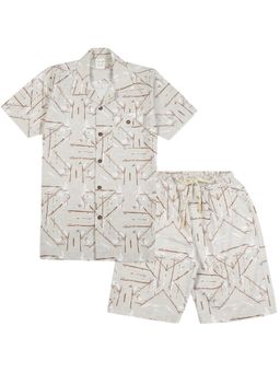 CAVIO - Beige Boys Printed Half Sleeves Co-Ord Set