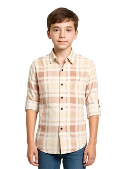 CAVIO - Khaki Boys Full Sleeves Checked Casual Shirt