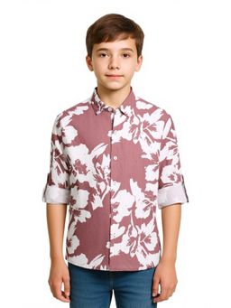 CAVIO - Mauve Boys Full Sleeves Floral Printed Casual Shirt