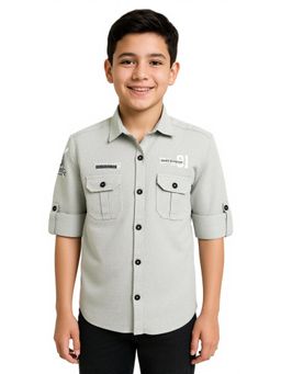 CAVIO - Grey Boys Full Sleeves Solid Casual Shirt