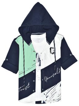 CHARCHIT - Multi-Color Boys Full Sleeves Colourblock Hooded Shirt With T-Shirt-Multi-Color