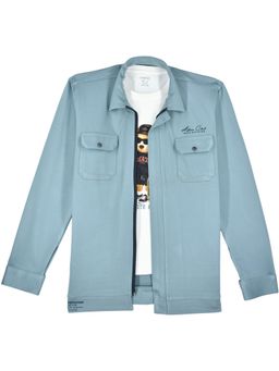 CAVIO - Blue Boys Solid Jacket With T-shirt