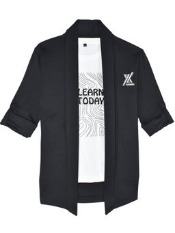 CAVIO - Black Boys Printed Open-Front Shrug With T-shirt