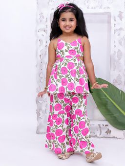 KID1 - Printed Peplum Co-Ord Set-Pink