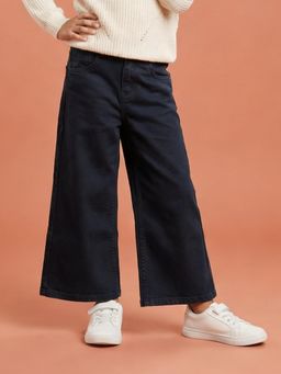 KiddoPanti - Girls Denim Solid Flared Jeans-Black